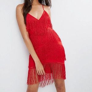Fringe Mesh Strappy Mini Bodycon Dress.